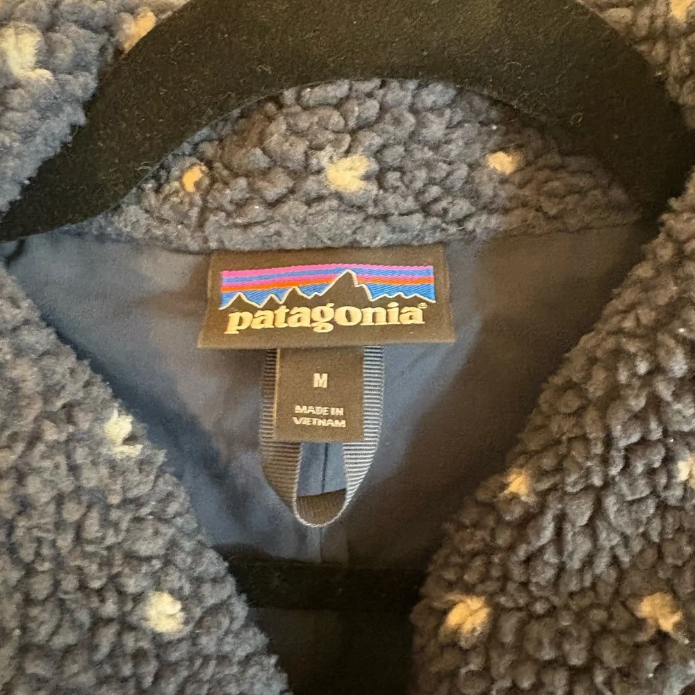 Patagonia Retro-X Snap Front Sherpa Bomber Jacket Navy Polka Dot, M - Picture 3 of 5
